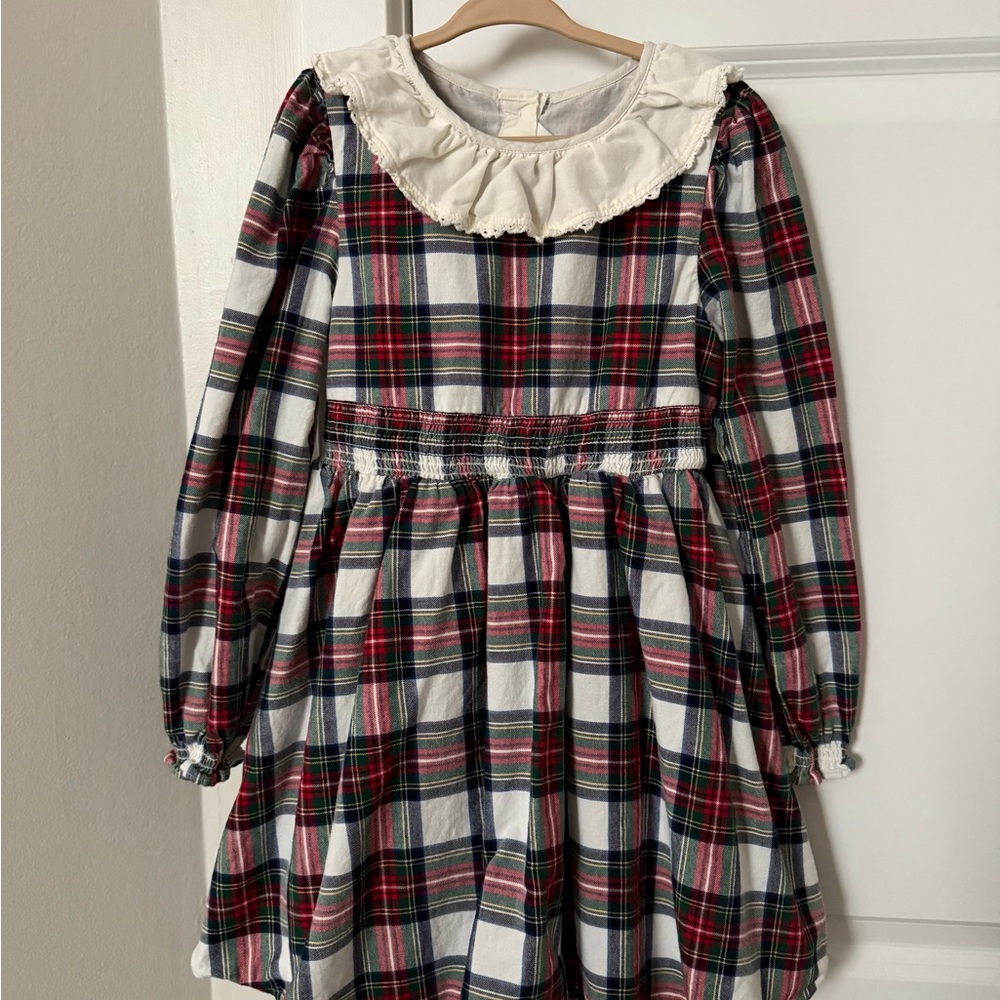 Janie and Jack Plaid Long Sleeve Dress with Ruffled Collar